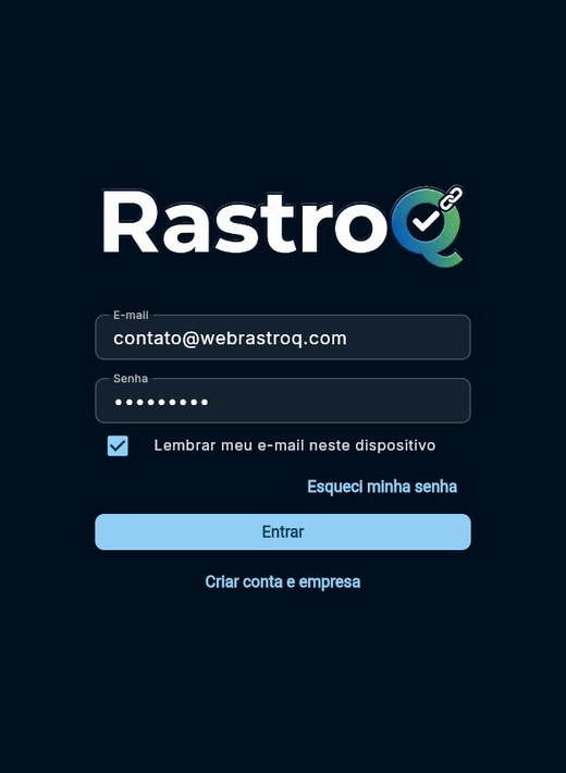 Tela de login do RastroQ no tablet